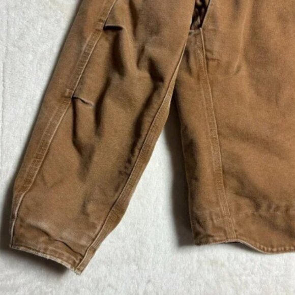 Carhartt Hooded Canvas Jacket Small Sherpa Lined Brown J141 Workwear Distressed - Picture 13 of 16